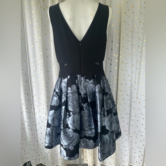 Aqua Exclusive NWT Black Gray Floral Brocade Cocktail Hoco Pageant Dress 8 - Picture 7 of 9